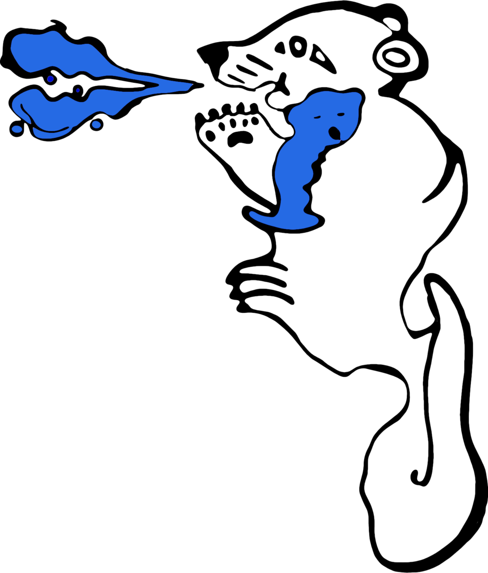 Line drawing of an otter spitting